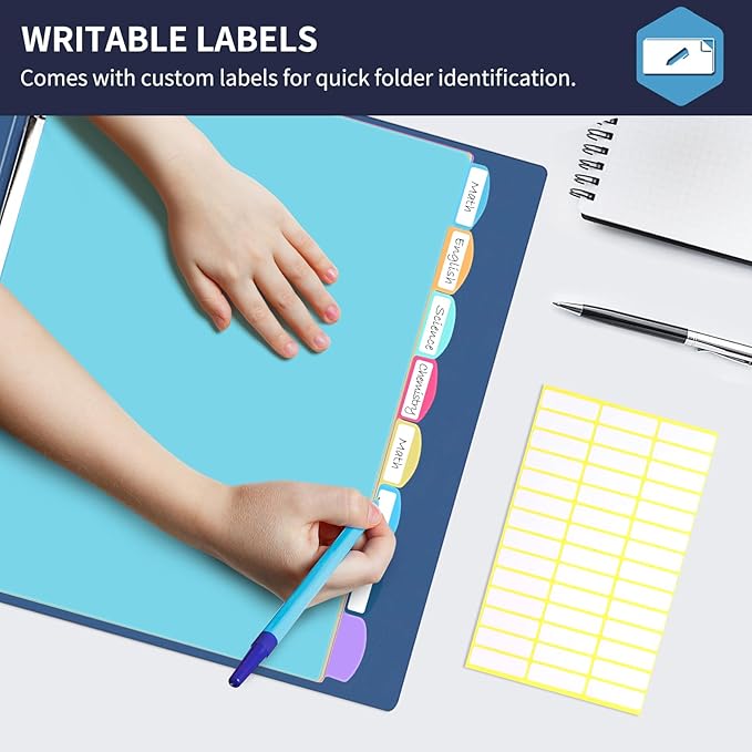 8 Tab Plastic Dividers for 3 Ring Binders, Write & Erase, Tabbed File Dividers with Tabs, Fits 8.5X 11'' Letter Size Paper, Assorted Color, 3 Set