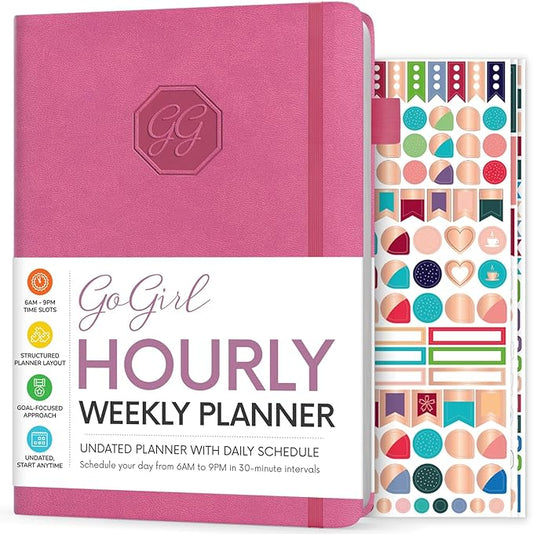 GoGirl Weekly Schedule Planner – Hourly Work & Life Planner with Time Slots – Vertical Agenda Organizer for Daily Productivity, A5 (Violet Blossom)