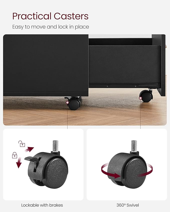 VASAGLE 2-Drawer File Cabinet, Locking Filing Cabinet for Home Office, Small Rolling Printer Stand, A4, Letter-Size Hanging Files, Assembly Required, Black ULCD027T16V2