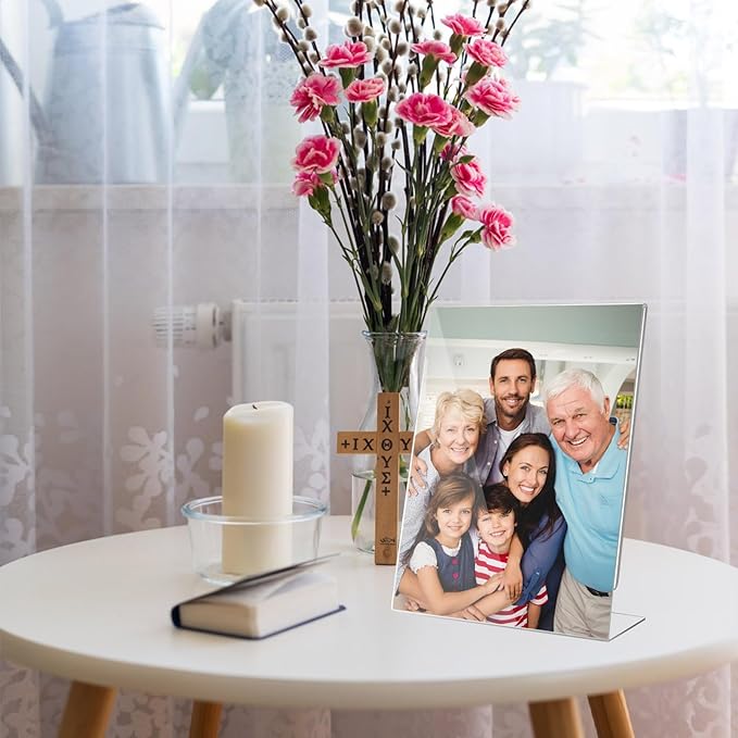 12 Pack Acrylic Sign Holder 8.5 x 11 Slant Back Acrylic Stands for Display Plexiglass Clear Acrylic Display Stands for Ad Frame, Picture Photo Frames, Promotions, Restaurants, Office, Store