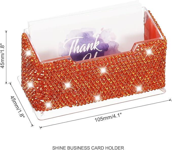 PATIKIL Rhinestone Business Card Holder, Crystal Business Card Holders Bling Business Card Organizer Display Stand for Desktop Desk Office Exhibition, Light Red