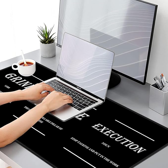 Gaming Mouse Pad, Inspirational Black Big Desk Pad for Keyboard and Mouse, 35.5" X 15.75" in Computer Keyboard Mouse Mat 3mm Thick XXL Rubber Mousepad for Laptop Gamer, Motivational Quotes