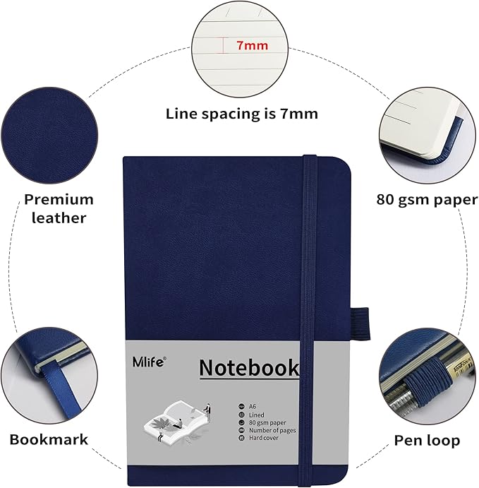 A6 Small Journal Notebook, Lined Pocket Notebook with Pen Holder, Mini Notebook Hardcover, 192 Pages, 3.9 inches * 5.5 inches Jurnal for Women and Man (Blue)