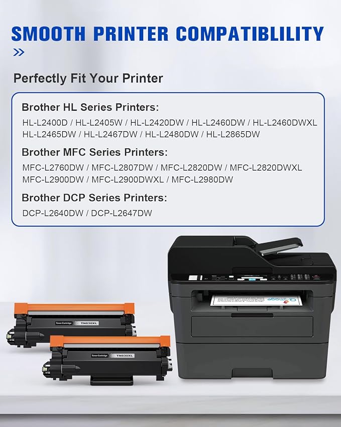 TN830XL Black Toner Cartridges Compatible for Brother TN-830XL TN 830 Toner Cartridges Work for Brother HL-L2460DW DCP-L2640DW HL-L2405W HL-L2420DW HL-L2465DW MFC-L2820DW Printer | Black - 2 Pack