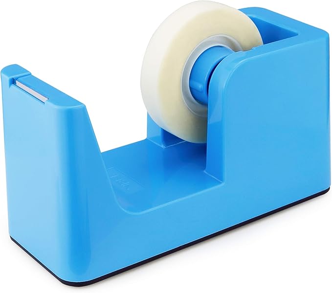 ABEL SimpleWork Desktop Tape Dispenser, Blue, 1 in Core, Non-Skid Weighted Base, Tape Cutter for Office, Home, School, and Crafts