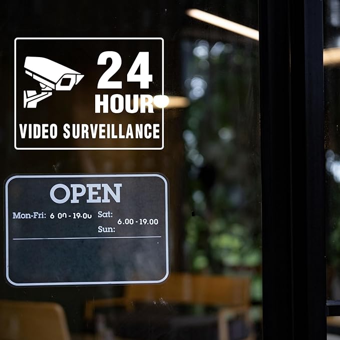 24 Hour Video Surveillance for Business Sign 8x6 Inch No Vaping Sticker Vinyl Sign Window Door Transparent Decals 2 Pack