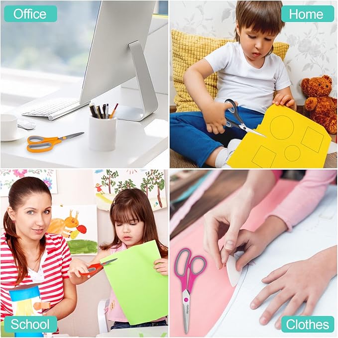 Scissors, Rkqoa 8" All Purpose Office Scissor 6 Pack - Comfort-Grip Sharp Shears for Office School House Sewing Fabric Crafts Arts Desk Classroom Supplies, Teacher/Class Scissors