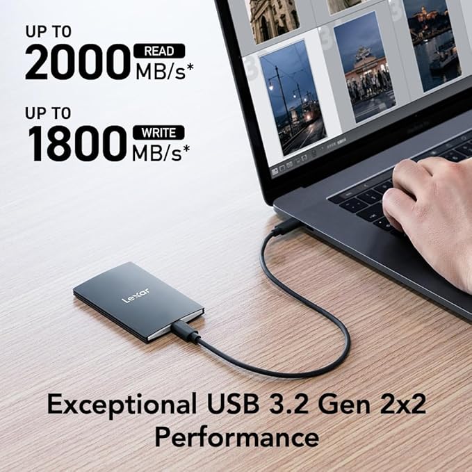 Lexar 4TB SL500 Portable SSD, Up to 2000MB/s, Compatible w/Type-C Laptops, iPhone 15/16, Smartphones, Tablets, PS5, Xbox, USB 3.2 Gen 2x2, Slim & Lightweight, External SSD, Black (LSL500X004T-RNBNU)