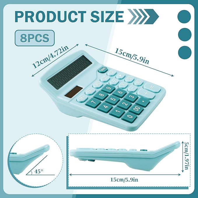 12-Digit Calculator, Desktop Calculators with Big Buttons and Large Display,Office Calculators Desktop,Solar Battery Dual Power,Desk Calculator for Office Home(Blue,8 Pack)