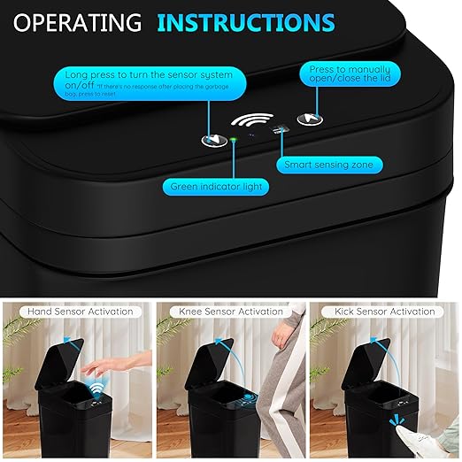 3Pack Bathroom Small Trash Can with Lid, 2.6 Gallon Touchless Automatic Garbage Can Slim Waterproof Motion Sensor Smart Trash Bin for Bedroom, Office, Living Room-Black