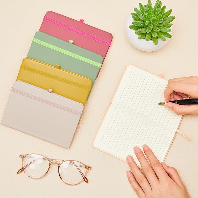 Laumoi 12 Pieces Small Notebooks A6 Pocket Journals 3.5 x 5.5 Inch Small Leather Notebook Mini Ruled Lined Journal with Elastic Band Pen Holder Page Marker Ribbons (Bright Colors)