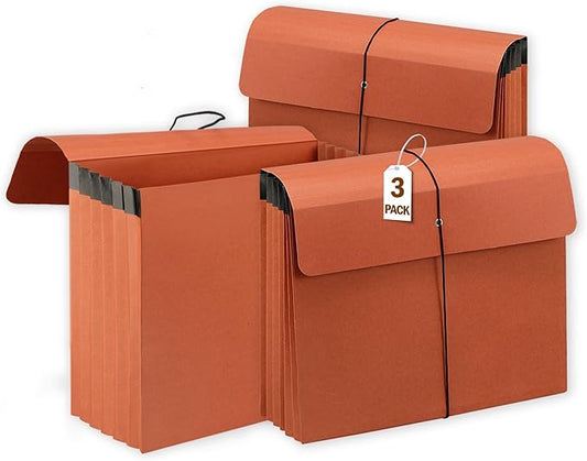 3 Packs Expanding File Pockets with Flap,Heavy Duty Expandable Folder Bag,Expanding File Folder, Elastic Cord Closure,Accordion File Organizer for Office,School,Home,Letter Size Kraft