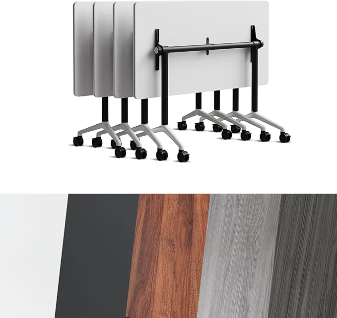 Conference Room Table, Folding Conference Tables,Thicken Grey Tabletop,Flip Top Wooden Seminar Meeting Room Table for Conference Room Offices (4, Black+White, 55.1”)