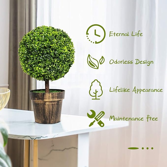 Goplus 22" Tall Artificial Boxwood Topiary Ball Tree, 2 Pack Faux Round Shrubs Bushes Decoration, Fake Potted Plants for Front Porch Indoor Outdoor Home Decor