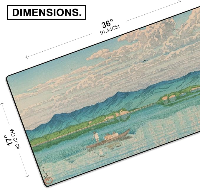 MPCO. Ukiyo-E Large Gaming Desk Pad - 36" x 17" Duraglyde Fabric Lake Hamana Desk Mats - Washable, Smooth Glide for Precision Gaming & Work