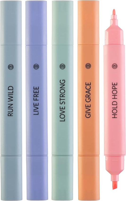 DIVERSEBEE Bible Highlighters Assorted Colors, 5 Pack No Bleed Dual Tip Aesthetic Pastel Highlighter Pens for Journaling, Note Taking, School, Bible Study Supplies and Accessories (Dawn)