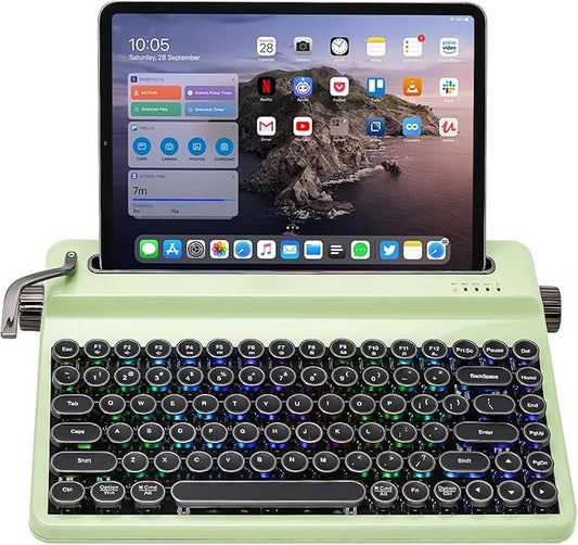 YUNZII QL75 Wireless Typewriter Hot Swap Retro Mechanical Keyboard,Punk Round Keycaps,RGB Backlit QMK/VIA Programmable, Multi-Device Keyboard with 2.4GHz/Type-C/BT5.0 (Green, Cocoa Cream V2 Switch)