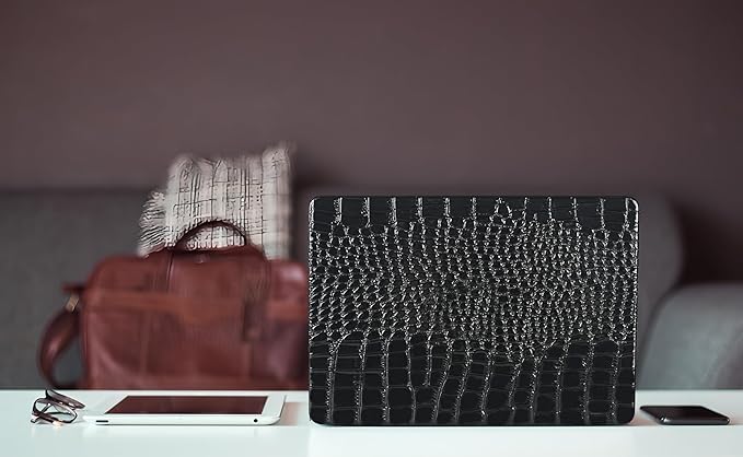 KEROM Compatible with Crocodile MacBook Air 13 inch Case 2021 2020 2019 2018 M1 A2337 A2179 A1932, Textured Elegant Luxury Aligator Skin Snakeskin PU Leather Hard Shell & Keyboard Cover, Shiny Black
