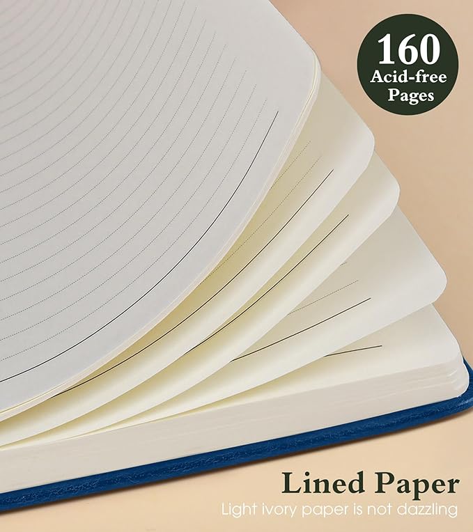 Lined Journal Notebook for Men Women, 160 Pages Ruled Paper, Inner Pocket, A5 Hardcover Vintage Leather Notebooks for Work, School, Travel Journaling, Daily Diary, Notepad 5.8" x 8.5" (Navy)