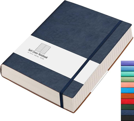 AHGXG Lined Journal Notebook - 320 Numbered Pages Large B5 Thick College Ruled Journal, 100gsm Thick Lined Paper, Faux Leather Softcover, for Work School, 7.6'' X 10''-Dark Blue