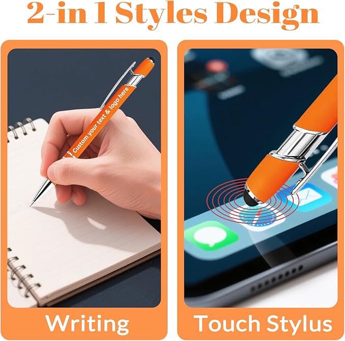 Personalized Ballpoint Pens Bulk with Stylus, Custom Pen Engraving Name Logo Text, Gifts for Business School Christmas Birthday Office Graduation