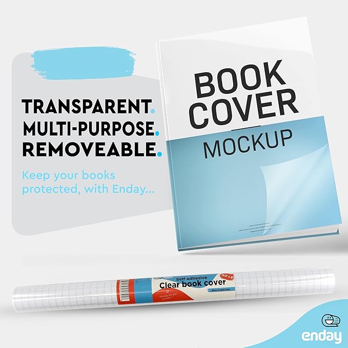Clear Contact Paper, 13.5” x 5-Feet, Transparent Self Adhesive Book and Textbook Covers for Paperbacks and Hard Covers, Plastic Protective Covering Contact Paper Roll, Acid Free, 2 Rolls – by Enday
