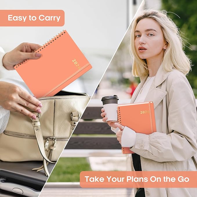 2026 Planner, Weekly and Monthly Calendar Planner Book, January 2026 - December 2026, Hardcover Spiral Planner with Monthly Tabs, Notes Pages, Perfect for Women & Men, A5 (6.4" x 8.5") - Coral