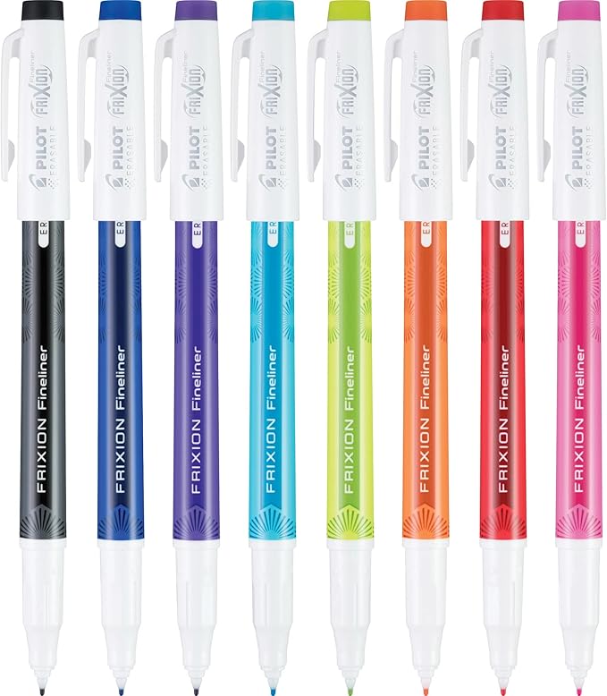 Pilot, FriXion Fineliner Erasable Marker Pens, Fine Point 0.7 mm, Pack of 6, Assorted Colors