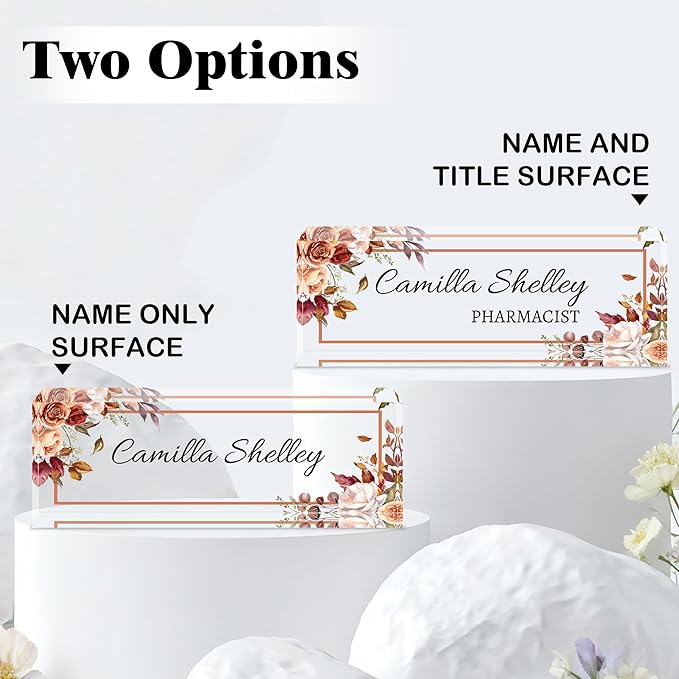 Ship Next Day-Custom Name Plate for Desk, Desk Name Plate Personalized, Acrylic Office Desk Accessories, Appreciation Gifts for Coworkers Employee Teachers Boss Women Men (Rose)