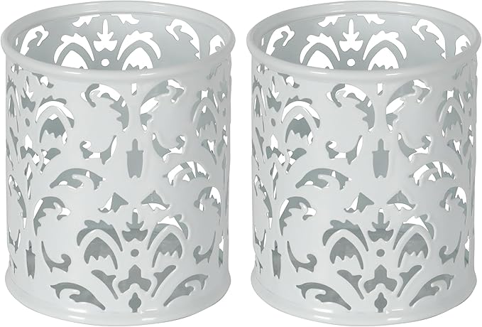 EasyPAG Metal Round Pencil Holder 2 Pack Pen Cup Holders Organizer for Desk, White