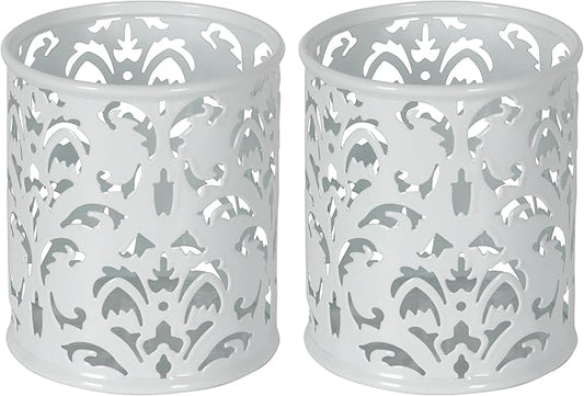 EasyPAG Metal Round Pencil Holder 2 Pack Pen Cup Holders Organizer for Desk, White