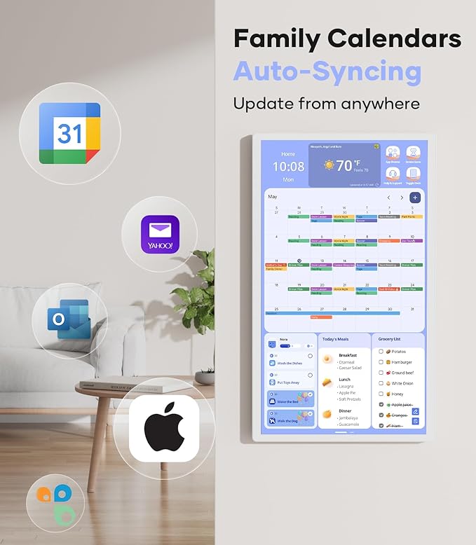 Cozyla Digital Calendar+ 2: 24 inch Wall Planner Touch Screen Chore Chart Customize Dashboard Smart Electronic Calendar for Family Schedules Meal Planner Support Any Google Play App Wall Mount White