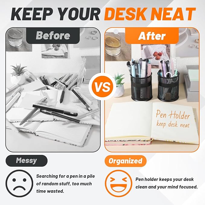 Segarty Pen Holder for Desk, 3 Pack Black Pencil Cup Holder, Metal Desktop Pens Organizer, 3.3 x 3.9 inch Pencils Cups for Office Supplies Organization, School Classroom, Home Brush Storage