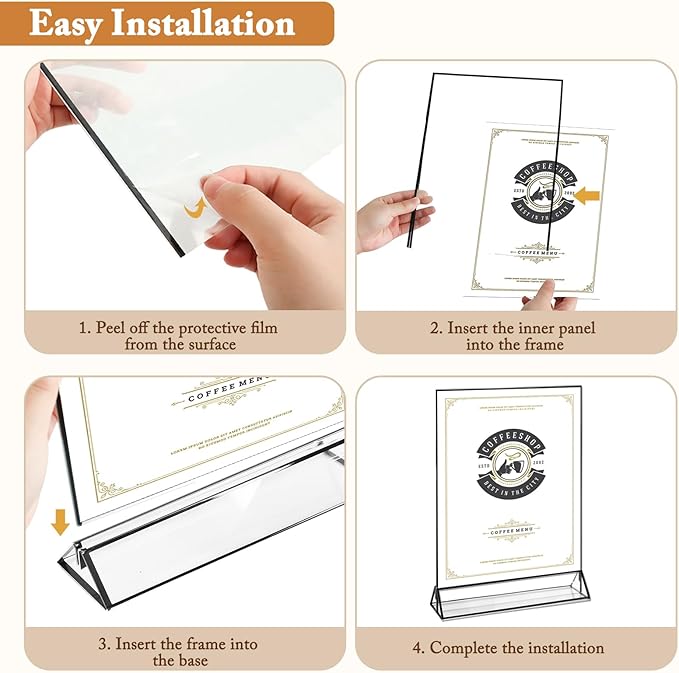 Floroom 12 Pack 8.5x11 Inch Clear Acrylic Sign Holders, Double-Sided Black Display Stand Picture Frames for Table Numbers, Menus, Flyers, Weddings, and Offices