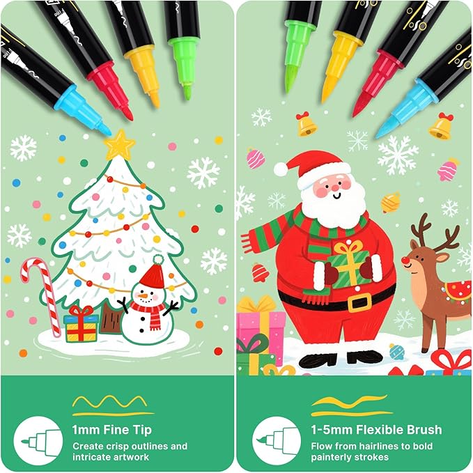 Tongfushop 144 Colors (16 Metallic) Acrylic Paint Marke, Dual Fine & Brush Tip Paint Pens, No Bleed & Quick-Dry with Case for Rock Painting, Canvas, Wood, Ceramic, Glass, Adult & DIY Art Supplies