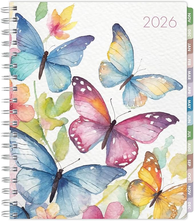 Essential PRO 2026 Daily, Weekly & Monthly Planner, 7"x9": 14 Months (Nov 2025 - Dec 2026) Monthly Tabs,Daily Tracking,Notes Pages,Storage Pocket,Bookmark w Sticky Notes (Watercolor Butterflies)