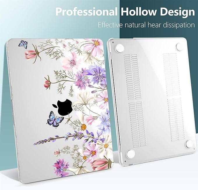 DONGKE Compatible with M4 MacBook Air 15 inch Case 2025 2024 2023 A3241 A3114 A2941 M3 M2 Liquid Retina Display Touch ID, Plastic Hard Case & Keyboard Skin & Screen Protector - Butterfly Floral