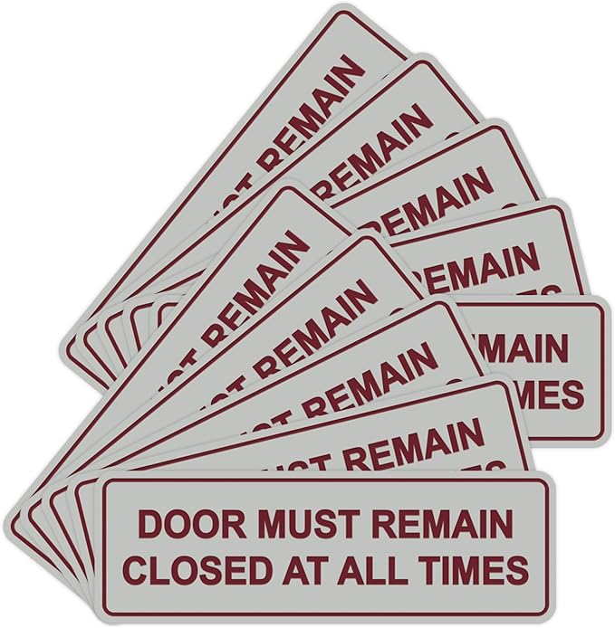 Signs ByLITA Standard Door Must Remain Closed At All Times Sign (Light Grey/Burgundy) - Large 10 Pack