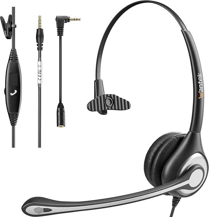 Wantek Cell Phone Headset with Microphone Noise Cancelling for PC,3.5mm Jack,Volume Control,Wired Computer Headset for Zoom Skype,for Office,Business, Call Center, Clear Chat