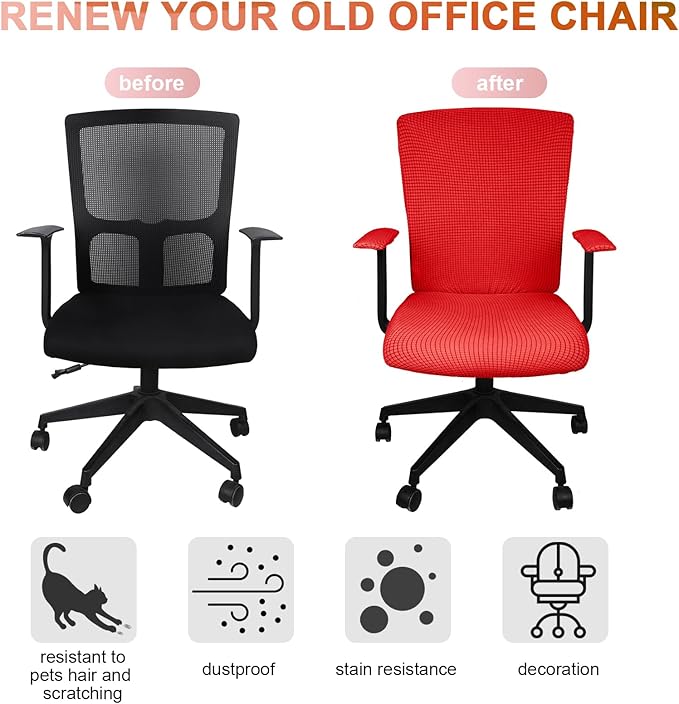 Tallew 4 Pcs Office Chair Covers Set Computer Universal Protective Stretchable Chair Seat Covers Desk Armrest Slipcovers Pads Office Cushion Backrest for Rotating (Red)