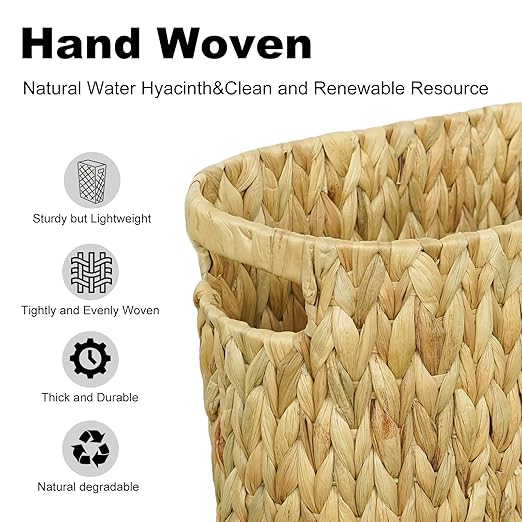 Wicker Trash Can,Bathroom Trash Can,Water Hyacinth Wicker Waste Basket for Bathroom,Handwoven Narrow Small Waste Basket for Bedroom,Office,5 Gallon