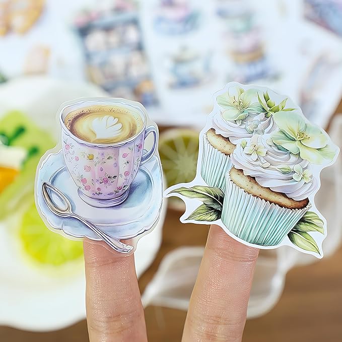 Snycler Taste The Dessert Theme Sticker Scrapbooking Supplies for Junk Journal, 20 Sheets PET Stickers - Vintage Journaling Stickers, Ephemera Sticker Book Pre Cut, Planner, Junk Journal Supplies