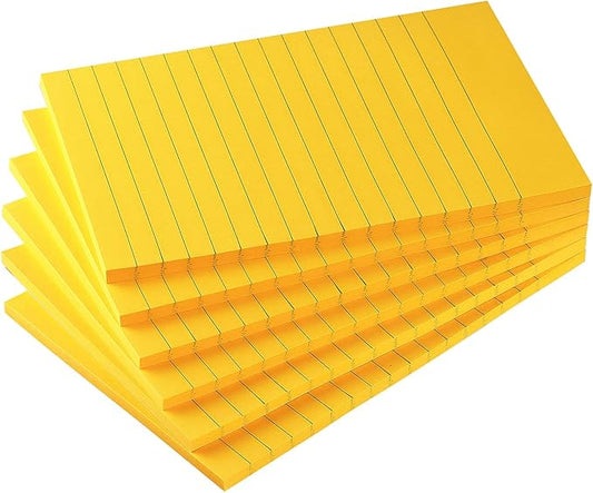 Early Buy 6 Pads Lined Sticky Notes with Lines 4x6 Self-Stick Notes Bright Color Sticky Notes, 45 Sheets/Pad (Orange)
