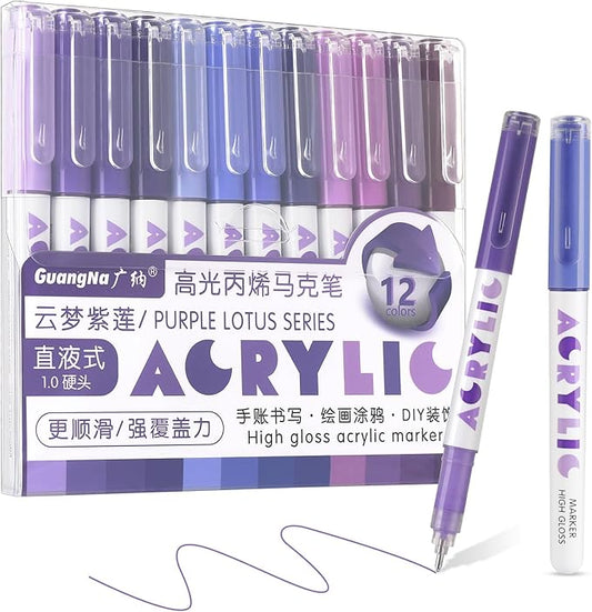 kander Direct High Gloss Acrylic Marker, 12 Colors Acrylic Paint Pens with Bullet Tip, Nicety Fine Tip Gel Pens for Teenagers, Multi-Purpose Art Supplies for Rock Painting, Crafts, DIY