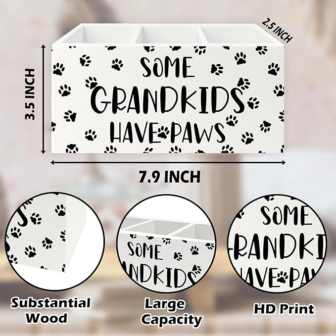 Dog Grandparents Gifts Pen Pencil Holder Organizer for Desk, Some Grandkids Have Paws Wooden Box Signs Decorations for Home Office Desk Tabletop, Dog Grandma Grandpa Gifts