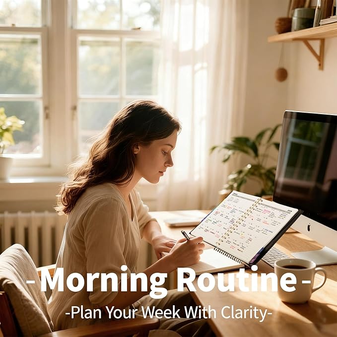 EMSHOI 2026 Planner - Weekly and Monthly Calendar (Jan-Dec), A5 (5.7"x8.3") Hardcover, 100GSM Thick Paper, PVC Cover, Inner Pocket, Colorful Tabs, Note Pages for Work School Home, Black