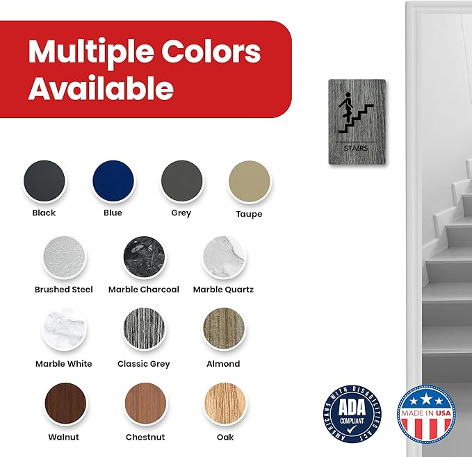 Promot Stair Sign – ADA Braille Stairway Sign for Business, Self-Adhesive, 9" x 6", Commercial Door Signage, Office Wall Decor - Classic Grey