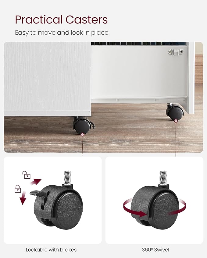 VASAGLE 2-Drawer File Cabinet, Locking Filing Cabinet for Home Office, Small Rolling Printer Stand, A4, Letter-Size Hanging Files, Assembly Required, White ULCD027T46V2