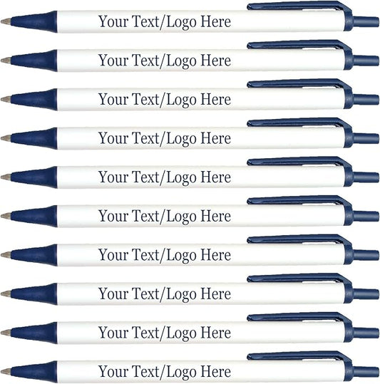 Personalized Click Stick Pens With your Custom Logo or Text-300 Pack Bulk-for Businesses, Parties, and Events, Custom Printed Retractable Slim Ballpoint Pens, Navy, Black Ink