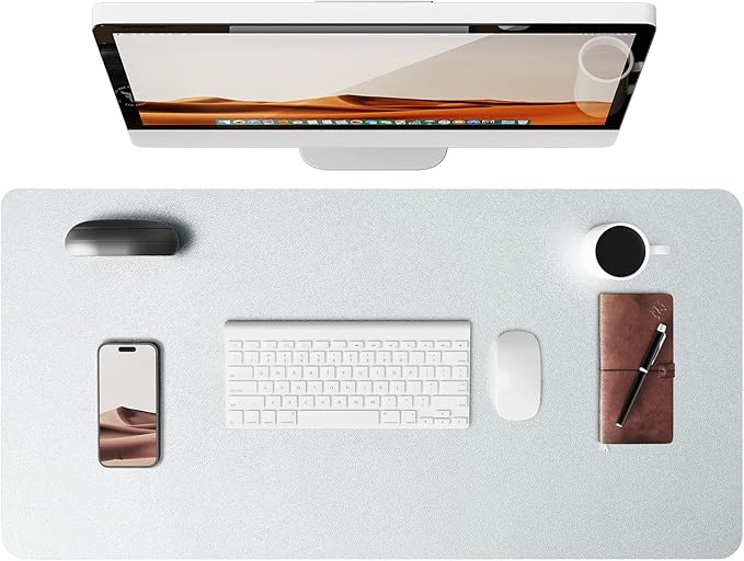 YSAGi Leather Desk Pad Protector, Office Desk Mat, Large Mouse Pad, Non-Slip PU Leather Desk Blotter, Laptop Desk Pad, Waterproof Desk Writing Pad for Office and Home (Silver, 31.5" x 15.8")